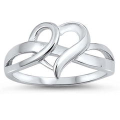 Sterling Silver High Polish Rhodium Plated Heart Shaped Plain RingsAnd Face Height 12mm