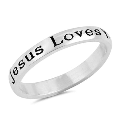 Sterling Silver High Polish Jesus Love You Shaped Plain RingsAnd Face Height 2mm