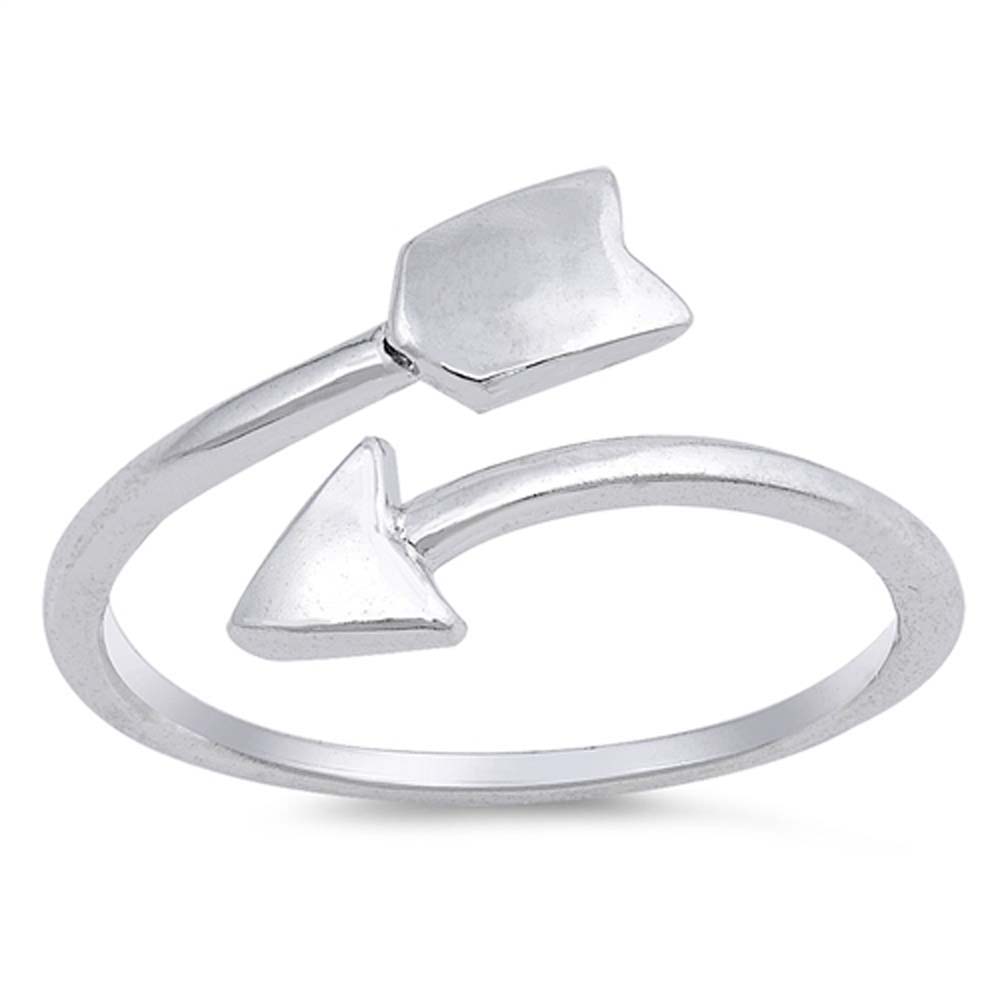 Sterling Silver High Polish Rhodium Plated Arrow Shaped Plain RingsAnd Face Height 10mm