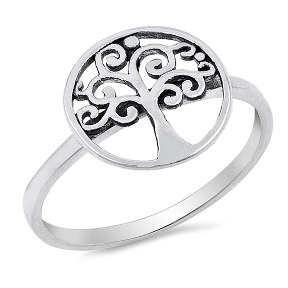 Sterling Silver Oxidize Tree Of Life Shaped Plain RingsAnd Face Height 12mm