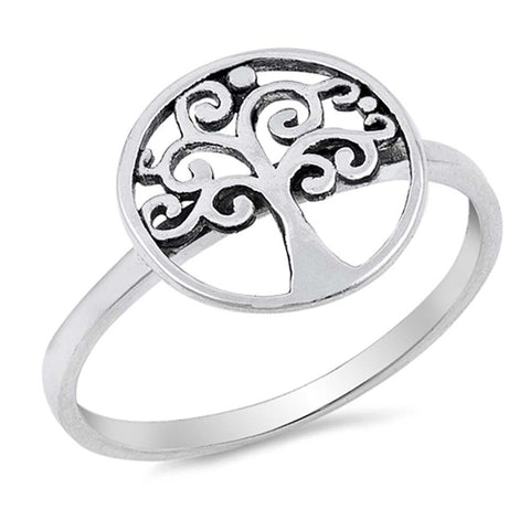 Sterling Silver Oxidize Tree Of Life Shaped Plain RingsAnd Face Height 12mm