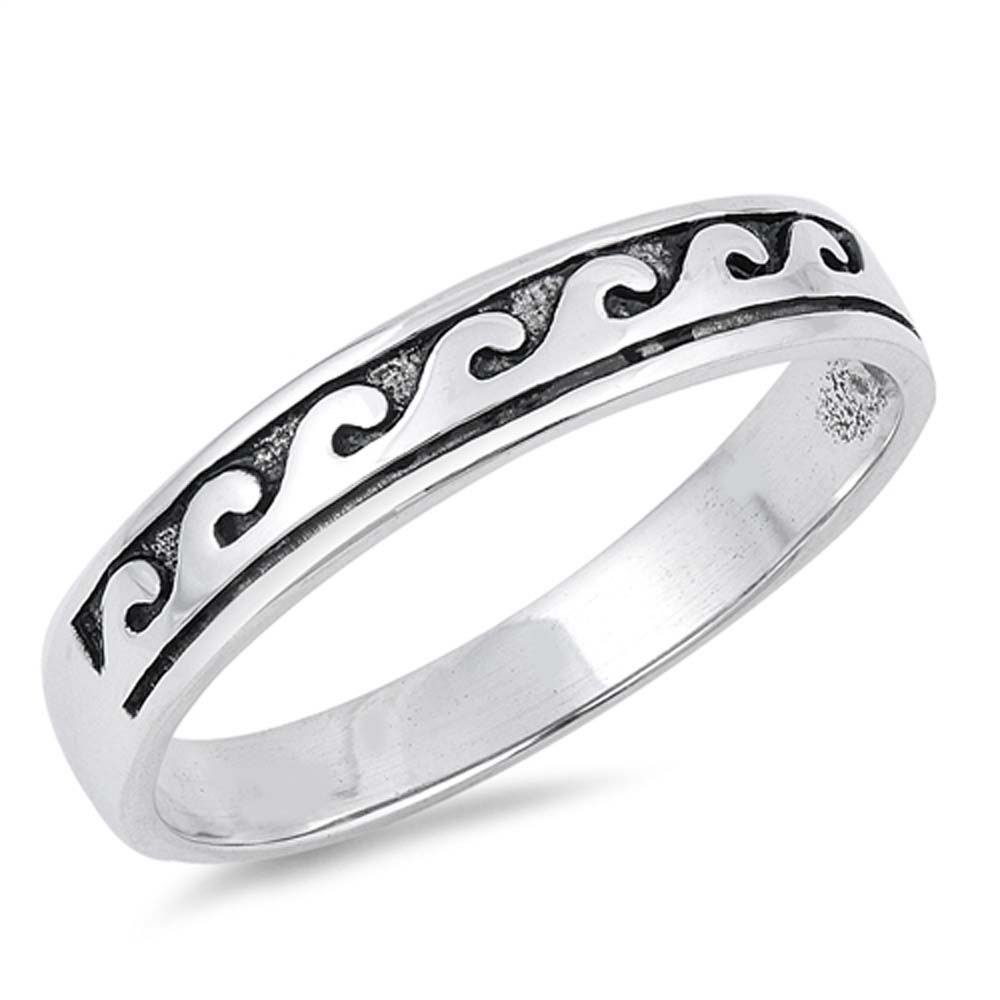 Sterling Silver Oxidize Wave Shaped Plain RingsAnd Face Height 4mm