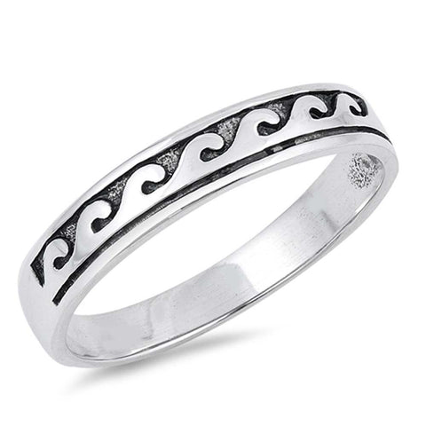 Sterling Silver Oxidize Wave Shaped Plain RingsAnd Face Height 4mm