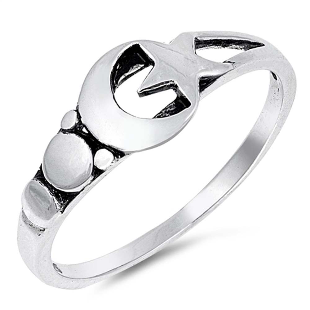 Sterling Silver Oxidize Moon And Star Shaped Plain RingsAnd Face Height 5mm