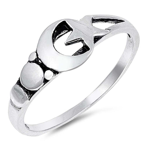 Sterling Silver Oxidize Moon And Star Shaped Plain RingsAnd Face Height 5mm