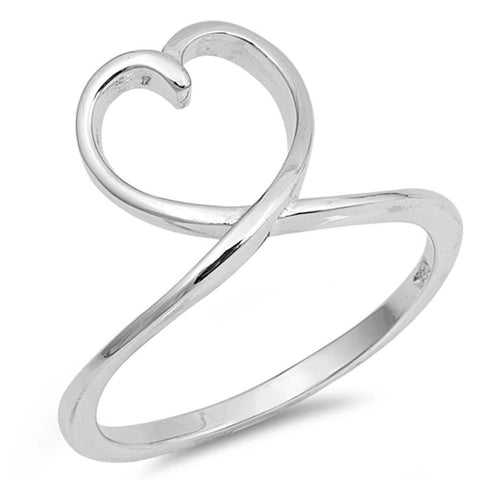 Sterling Silver Heart Loop Shaped Plain RingsAnd Face Height 14mm