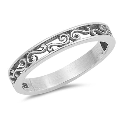 Sterling Silver Filigree Band Shaped Plain RingsAnd Face Height 3mm