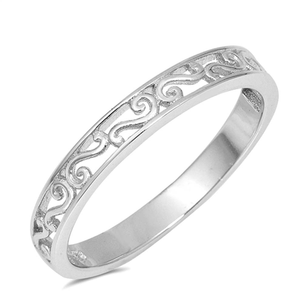 Sterling Silver Filigree Band Shaped Plain Rings and Face Height 3mm