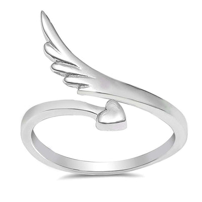 Sterling Silver Heart And Wing Shaped Plain RingsAnd Face Height 12mm