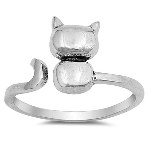Sterling Silver Cat Shaped Plain RingsAnd Face Height 11mm