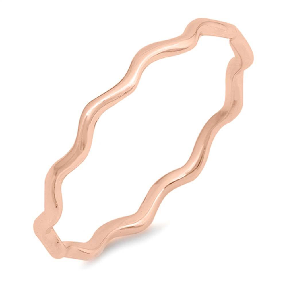 Sterling Silver Rose Gold Plated Waves Shaped Plain Rings, Face Height 2mm