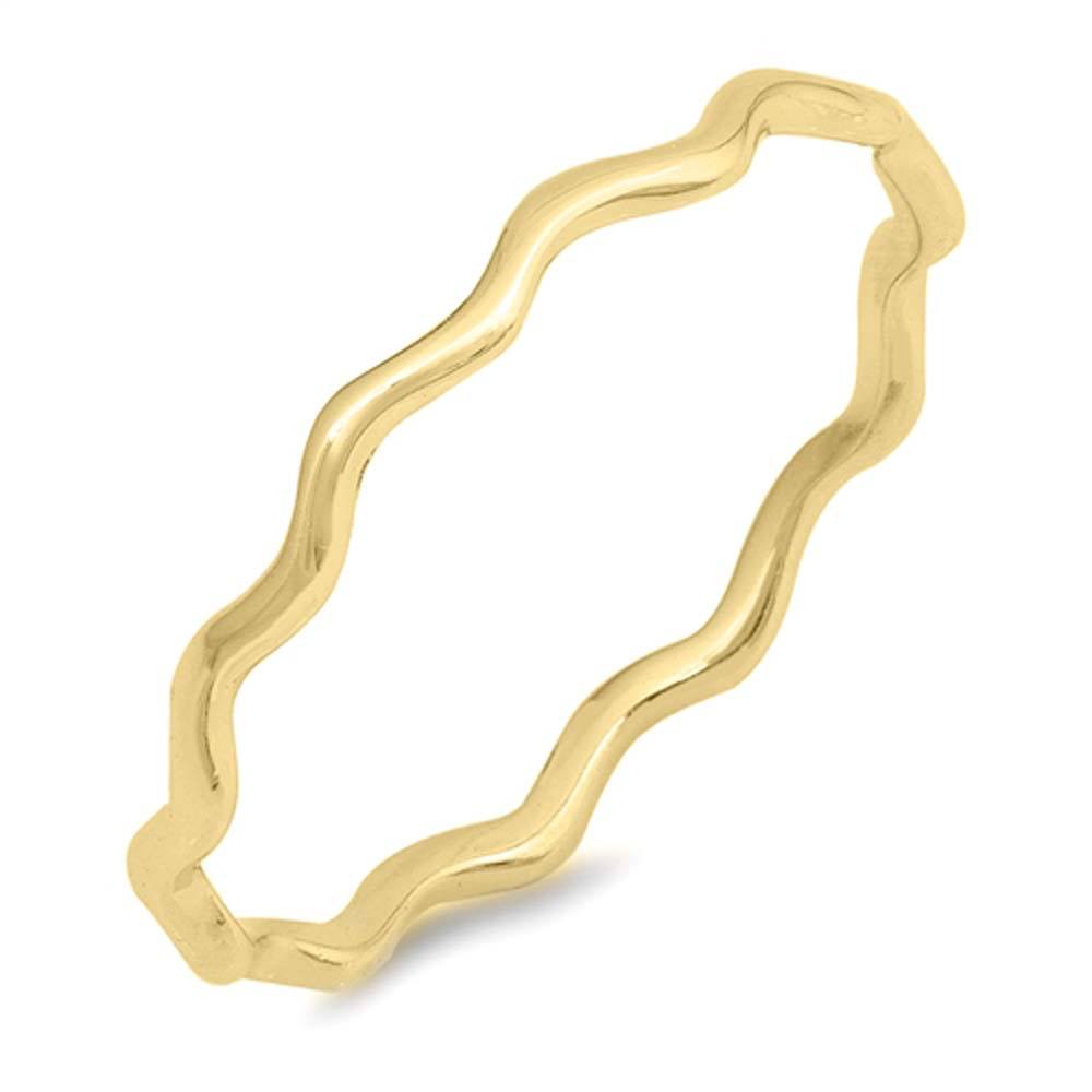 Sterling Silver Yellow Gold Plated Waves Shaped Plain Rings, Face Height 2mm
