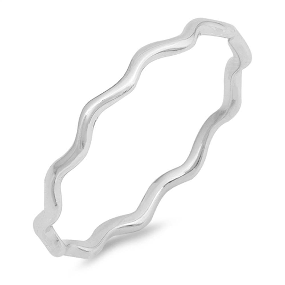 Sterling Silver Rhodium Plated Wave Shaped Plain Rings, Face Height2mm