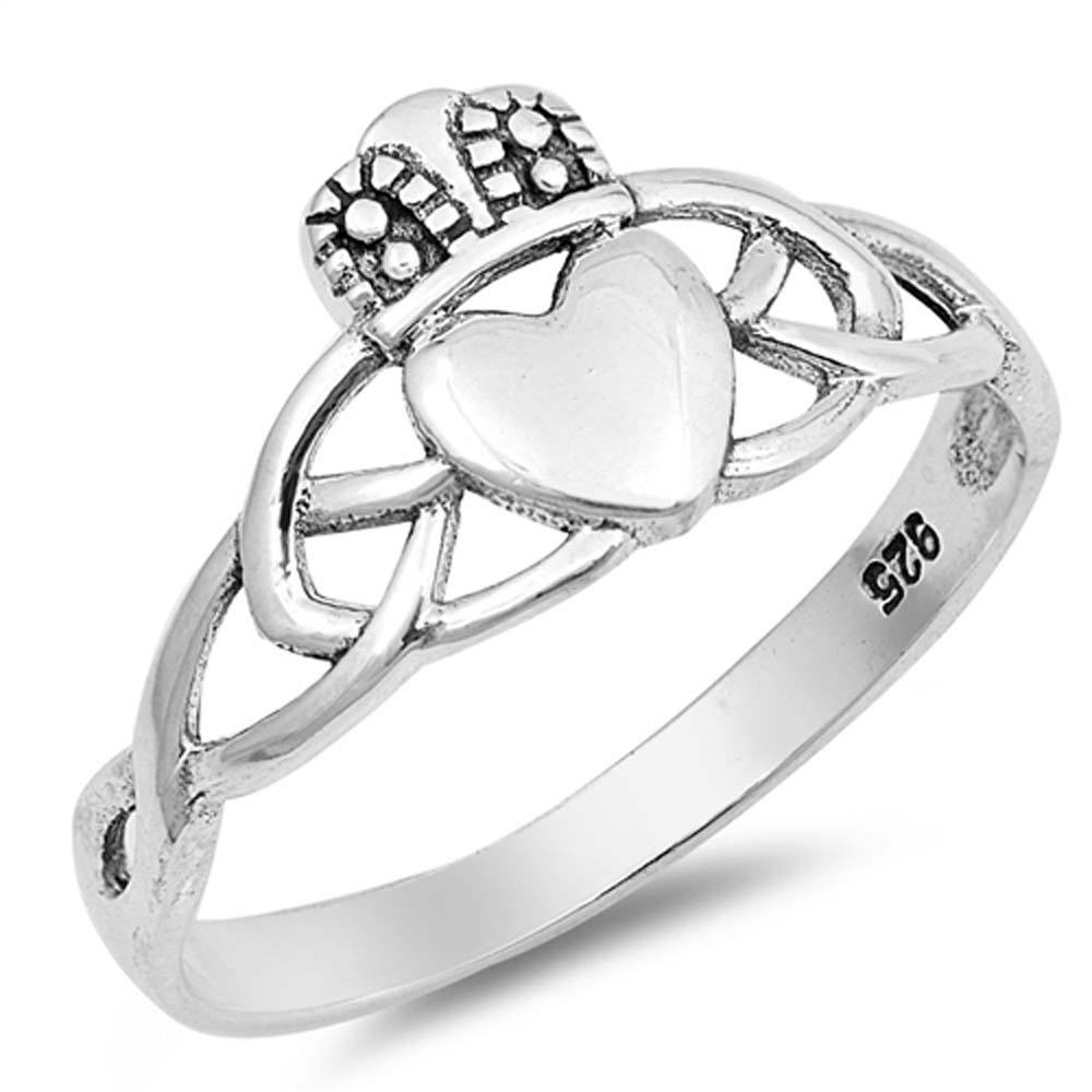 Sterling Silver Oxidize Claddagh Shaped Plain RingsAnd Face Height 10mm