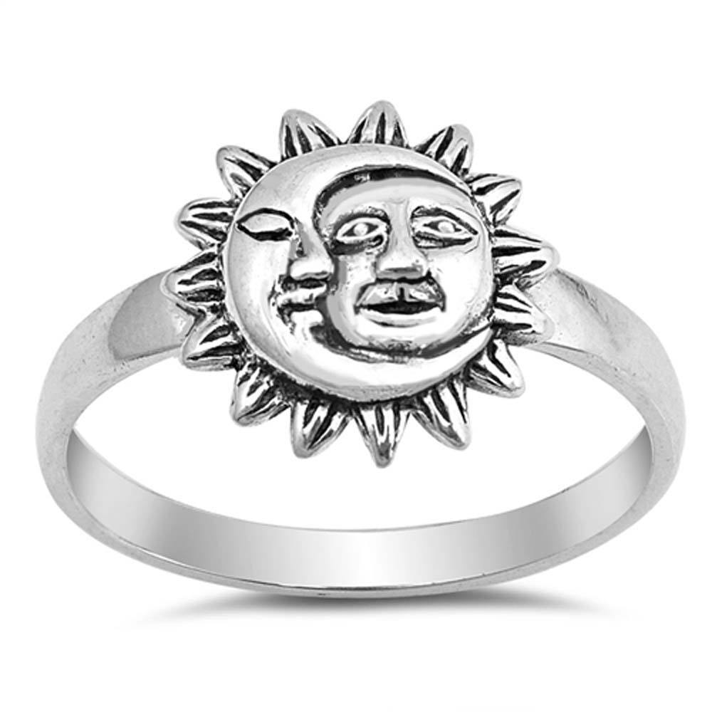 Sterling Silver Oxidize Moon and Sun Shaped Plain Rings And Face Height 12mm