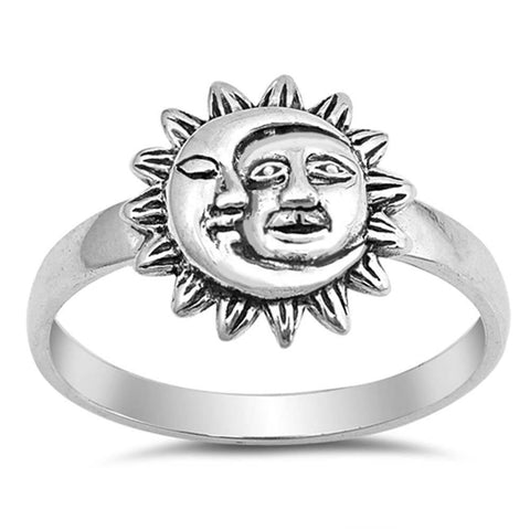 Sterling Silver Oxidize Moon and Sun Shaped Plain Rings And Face Height 12mm