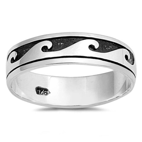 Sterling Silver Oxidize Wave Shaped Plain Rings and Face Height 6mm
