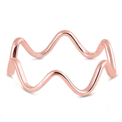 Sterling Silver Rose Gold Plated Wraparound Wave Shaped Plain RingsAnd Face Height 6mm