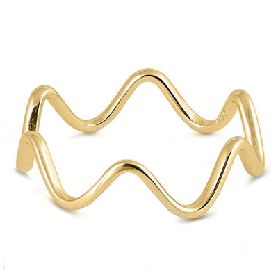 Sterling Silver Yellow Gold Plated Wraparound Wave Shaped Plain RingsAnd Face Height 6mm