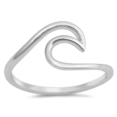Sterling Silver Rhodium Plated Wave Shaped Plain RingsAnd Face Height 9mm