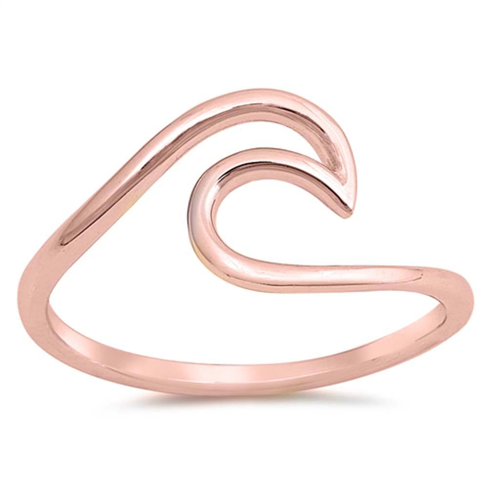 Sterling Silver Rose Gold Plated Wave Shaped Plain RingsAnd Face Height 9mm