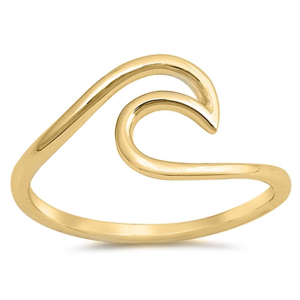 Sterling Silver Yellow Gold Plated Wave Shaped Plain RingsAnd Face Height 9mm