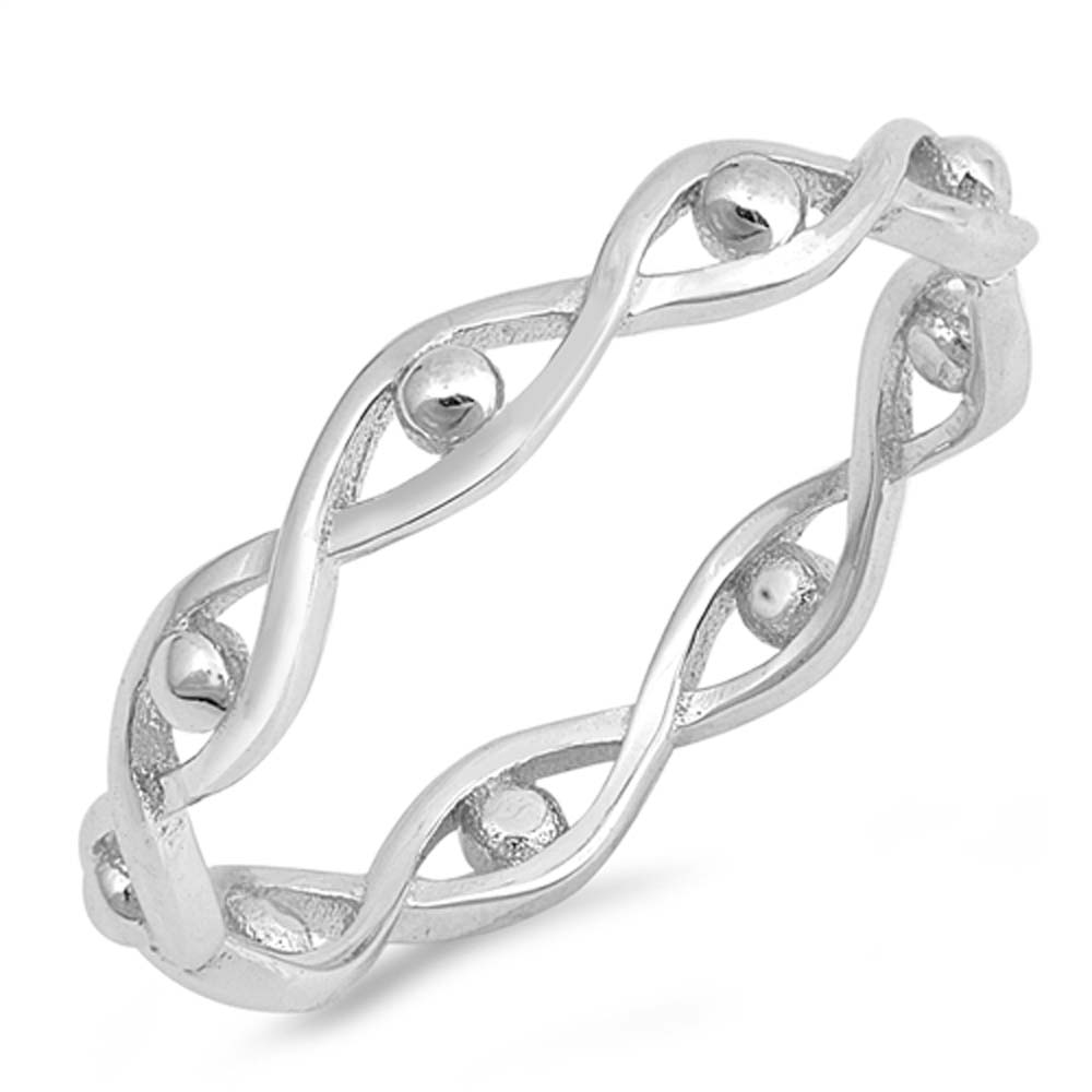 Sterling Silver Infinity Shaped Band with Balls Rings, Face Height 3mm