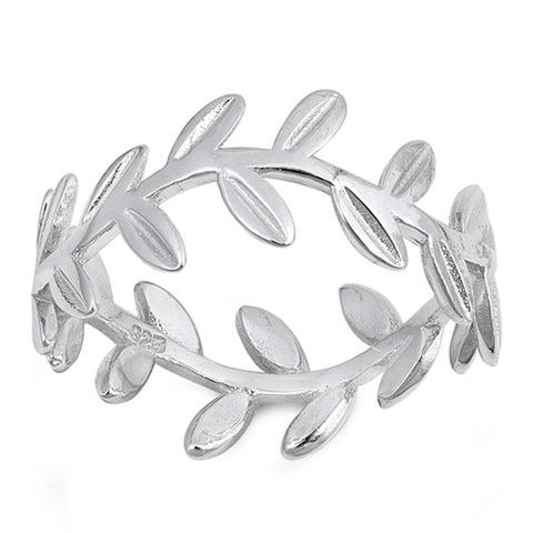 Sterling Silver Rhodium Plated Leaves Shaped Plain RingsAnd Face Height 10mm
