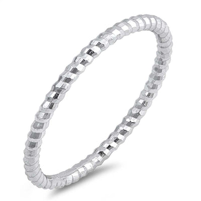 Sterling Silver Rhodium Plated Thin Diamond Cut Band Shaped Plain Rings and Face Height 1mm