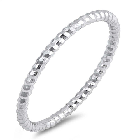 Sterling Silver Rhodium Plated Thin Diamond Cut Band Shaped Plain Rings and Face Height 1mm