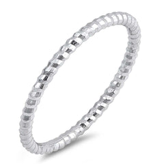 Sterling Silver Rhodium Plated Thin Diamond Cut Band Shaped Plain Rings and Face Height 1mm