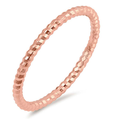Sterling Silver Rose Gold Plated Thin Diamond Cut Band Shaped Plain RingsAnd Face Height 1mm