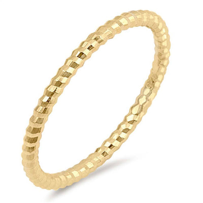 Sterling Silver Yellow Gold Plated Thin Diamond Cut Band Shaped Plain RingsAnd Face Height 1mm