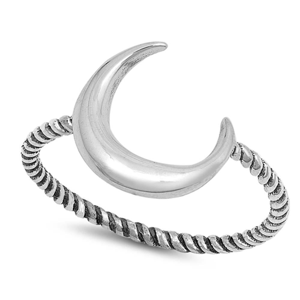 Sterling Silver Oxidized Moon Shaped Plain RingsAnd Face Height 13mm