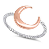 Sterling Silver Two Tone With Rose Gold Plated Moon Shaped Plain RingsAnd Face Height 13mm