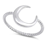 Sterling Silver Rhodium Plated Moon Shaped Plain RingsAnd Face Height 13mm