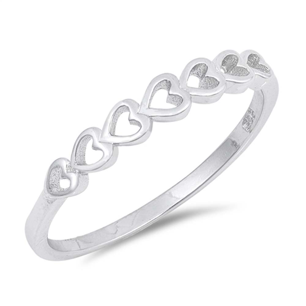 Sterling Silver Rhodium Plated Hearts Shaped Plain RingsAnd Face Height 3mm