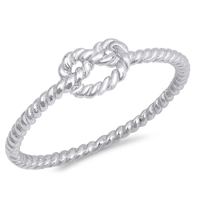 Sterling Silver Rhodium Plated Rope Knot Shaped Plain RingsAnd Face Height 5mm