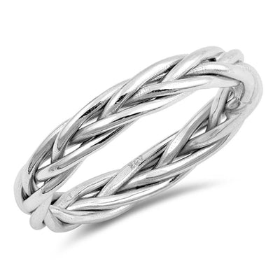 Sterling Silver High Polished Rhodium Plated Braid Shaped Plain RingsAnd Face Height 4mm