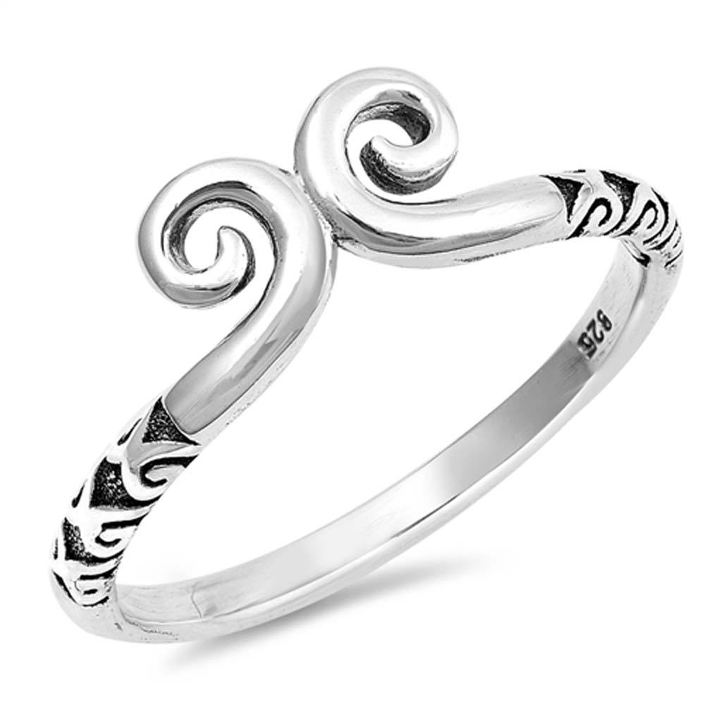 Sterling Silver Oxidized Squirl Shaped Plain RingsAnd Face Height 7mm
