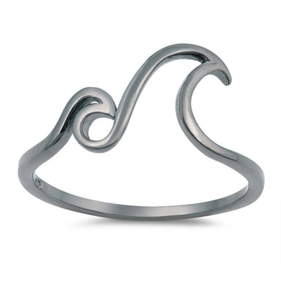 Sterling Silver Black Rhodium Double Waves Shaped Plain RingsAnd Face Height 10mm