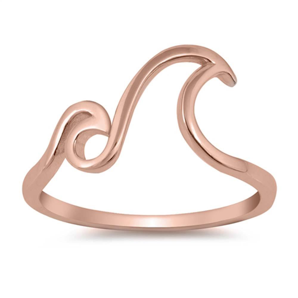 Sterling Silver Rose Gold Plated Double Waves Shaped Plain RingsAnd Face Height 10mm