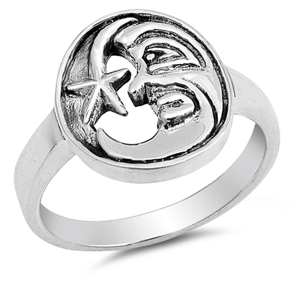 Sterling Silver Moon And Star Shaped Plain RingsAnd Face Height 15mm