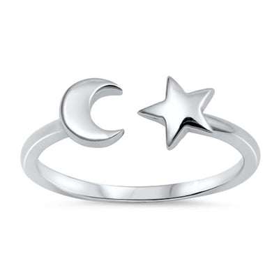 Sterling Silver Moon And Star Shaped Plain RingsAnd Face Height 6mm