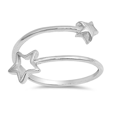 Sterling Silver Open Star Shaped Plain Rings and Face Height 10mm