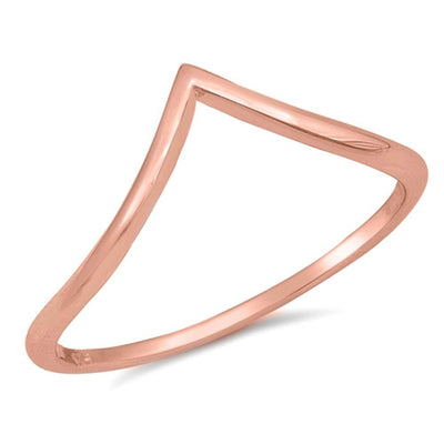 Sterling Silver Rose Gold Plated V Shape Plain RingsAnd Face Height 8mm