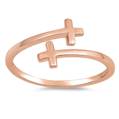 Sterling Silver Rose Gold Plated Sideways Cross Plain RingsAnd Face Height 9mm