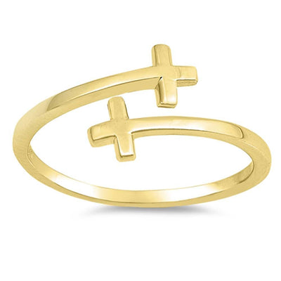 Sterling Silver Yellow Gold Plated Sideways Cross Plain RingsAnd Face Height 9mm
