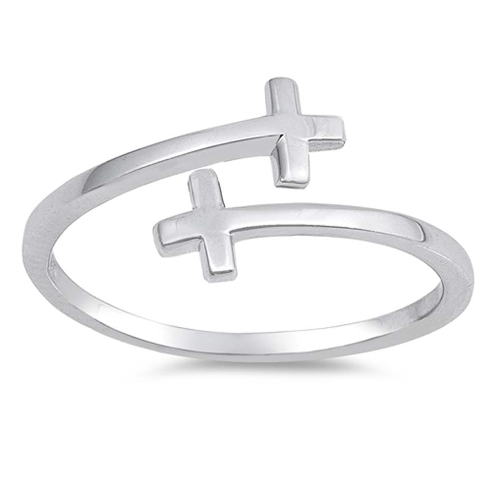Sterling Silver Rhodium Plated Sideway Cross Shaped Plain RingsAnd Face Height 9mm
