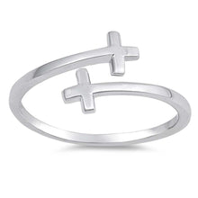 Load image into Gallery viewer, Sterling Silver Rhodium Plated Sideway Cross Shaped Plain RingsAnd Face Height 9mm